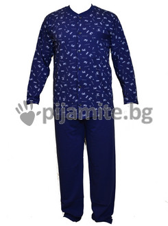 Мъжка памучна пижама, с цяло разкопчаване 11201